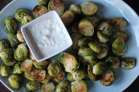 Roasted Brussels Sprouts with Blue Cheese Dip @ My Pantry Shelf